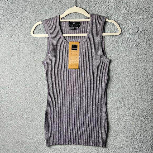 Carole Little Top Womens M Lilac Metallic Scoop Neck Ribbed Sweater Tank Top NEW - Picture 1 of 6